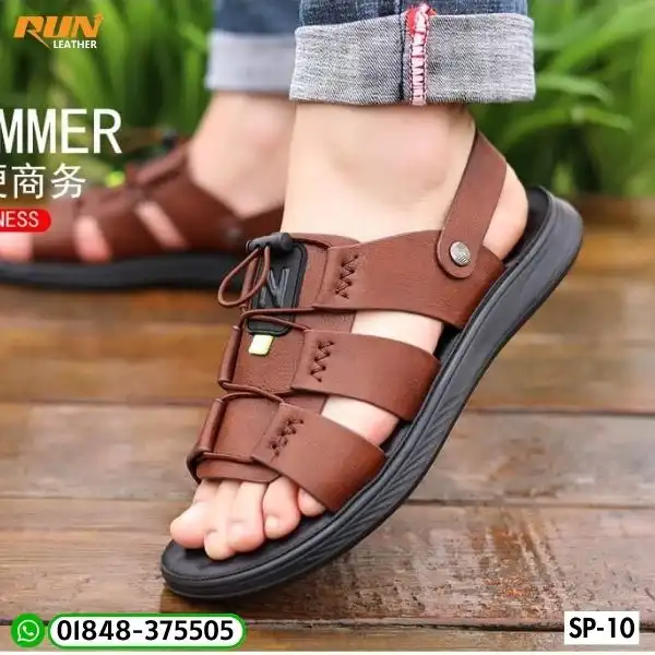 Mens fashionable Style Double Belt Casual Sandal Brown SP-10
