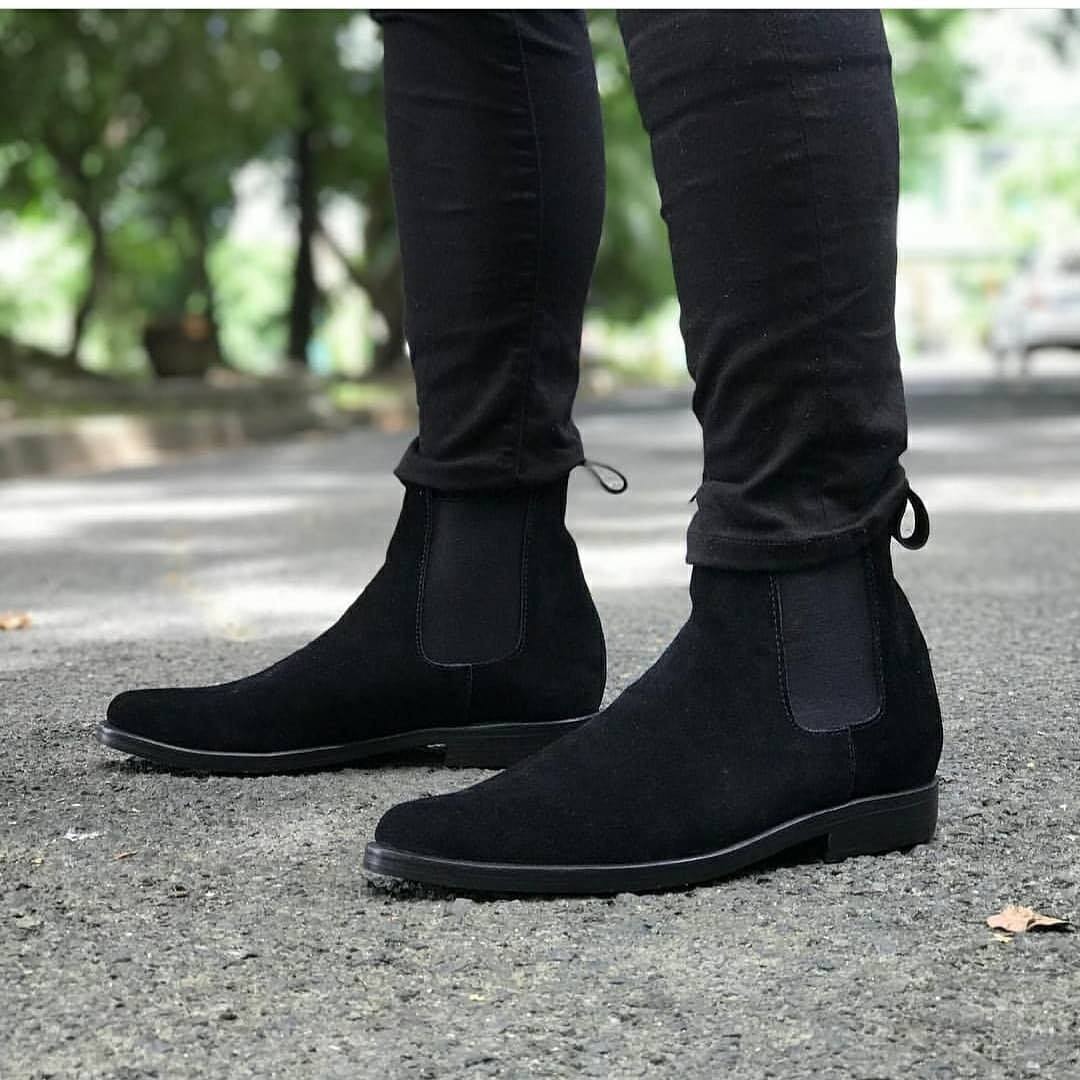 Original Soft Suede Leather Men's Chelsea Boot [ BLACK ]