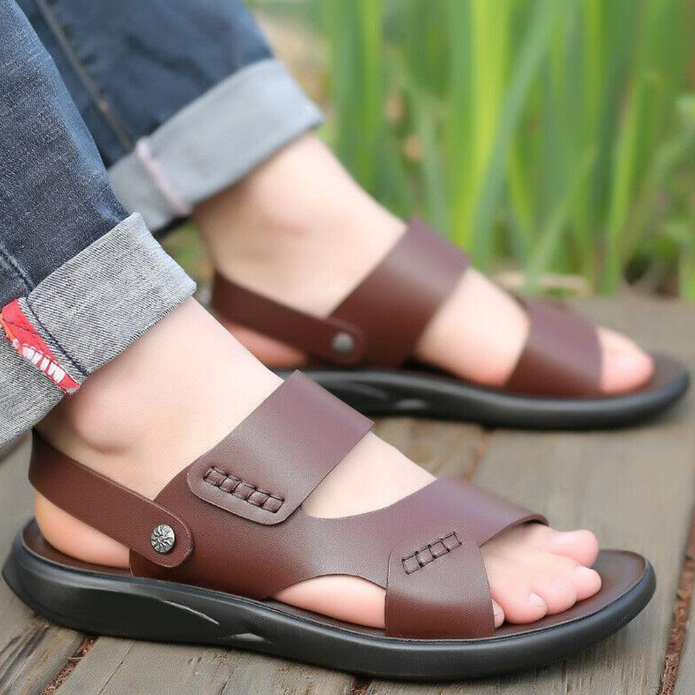 Mens fashionable Style Double Belt Casual Sandal Black SP-08