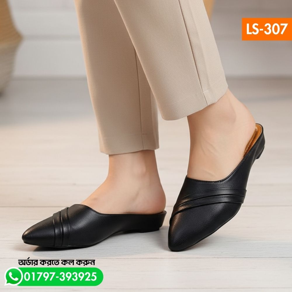 Women's Black Flat Mule Sandal LS-307