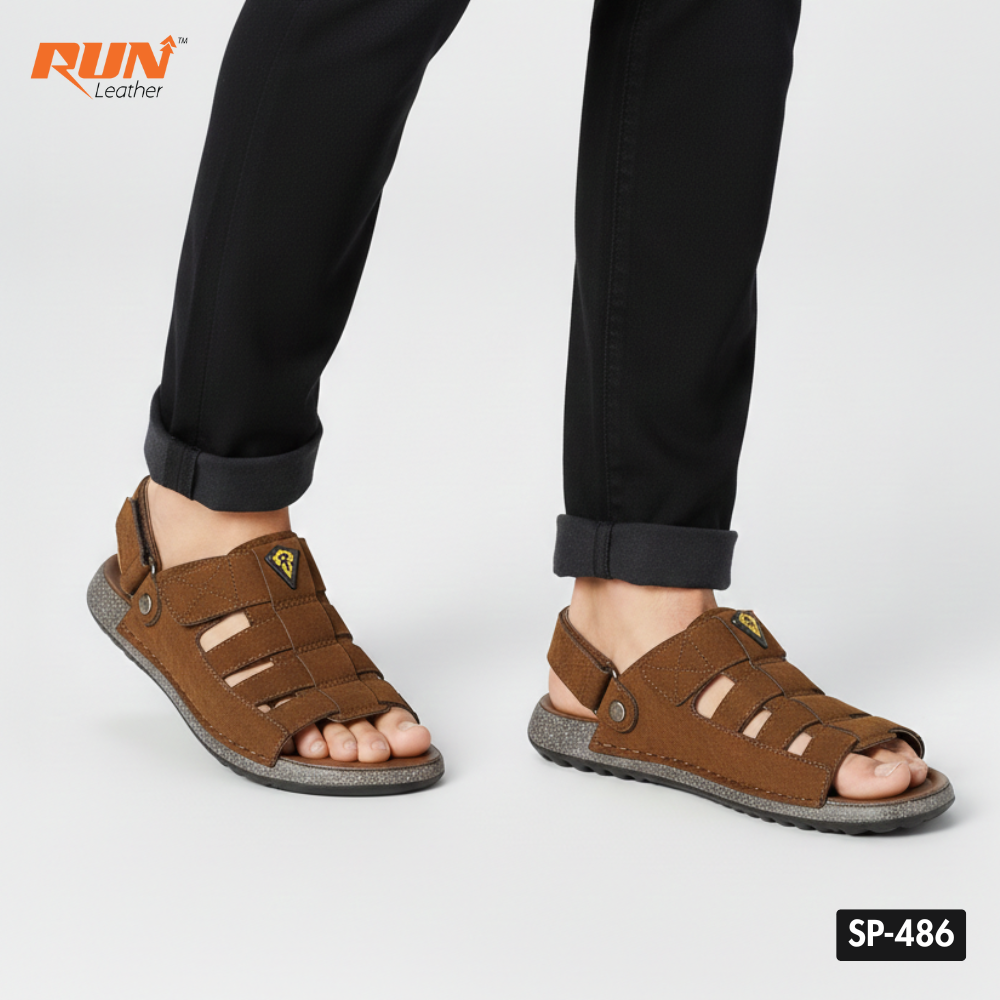Run Leather Men’s Genuine Leather Casual Sandal – Brown SP-486